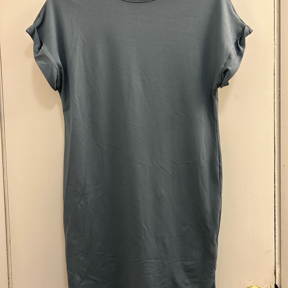 SHEIN Blue Midi Tshirt Dress with Cuffed Sleeves and Boxy Relaxed Fit